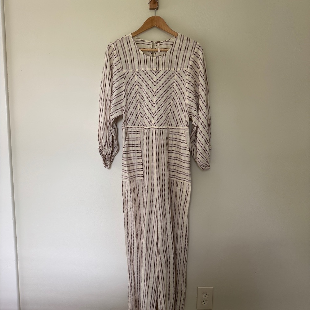 Free People Long Sleeve Striped Dress - Cream and Brown